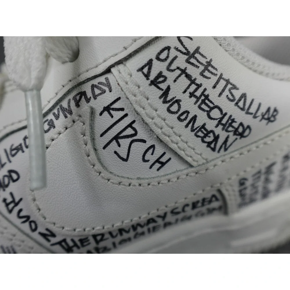 Nike Air Force 1 Low Custom Leah Kirsch White Graffiti Script AF1 4.5Y 6 Women‎
